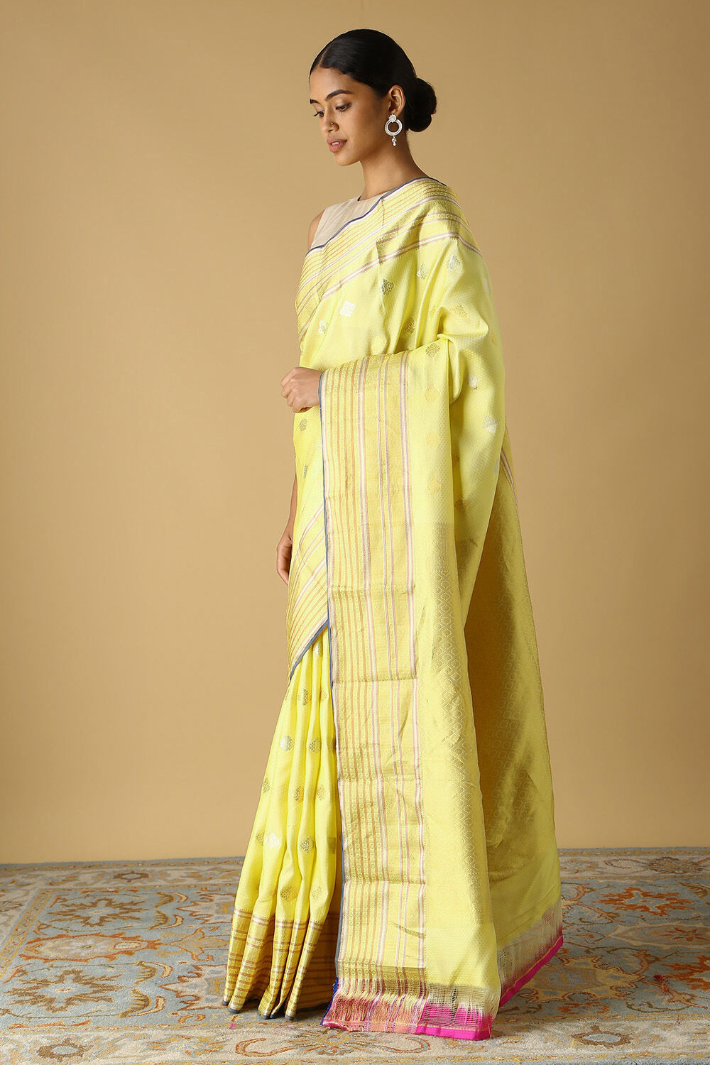 Light Yellow Pure Silk Kanjivaram inspired Saree image number null