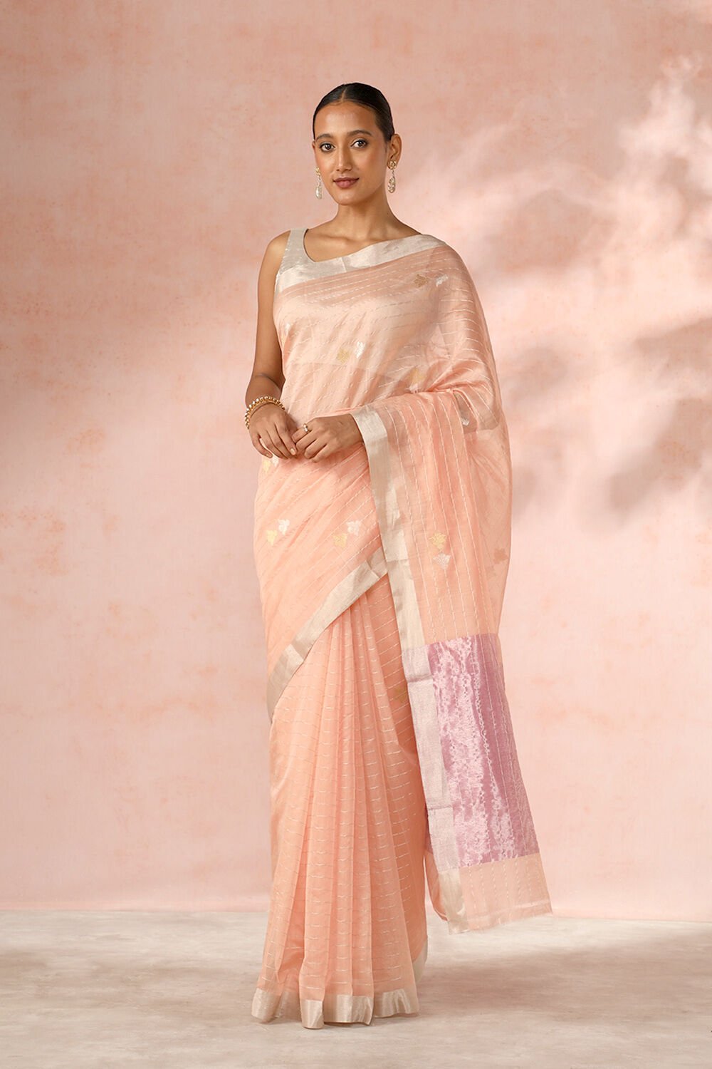 Light Orange Chanderi Pure Silk Cotton Woven Saree image number null