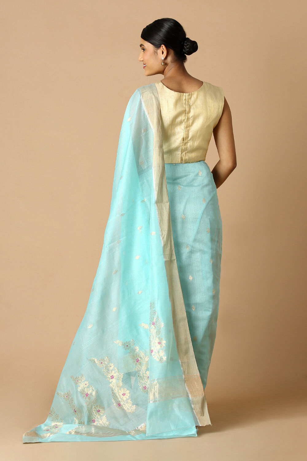 Light Blue Pure Silk Cotton Chanderi Saree image number null