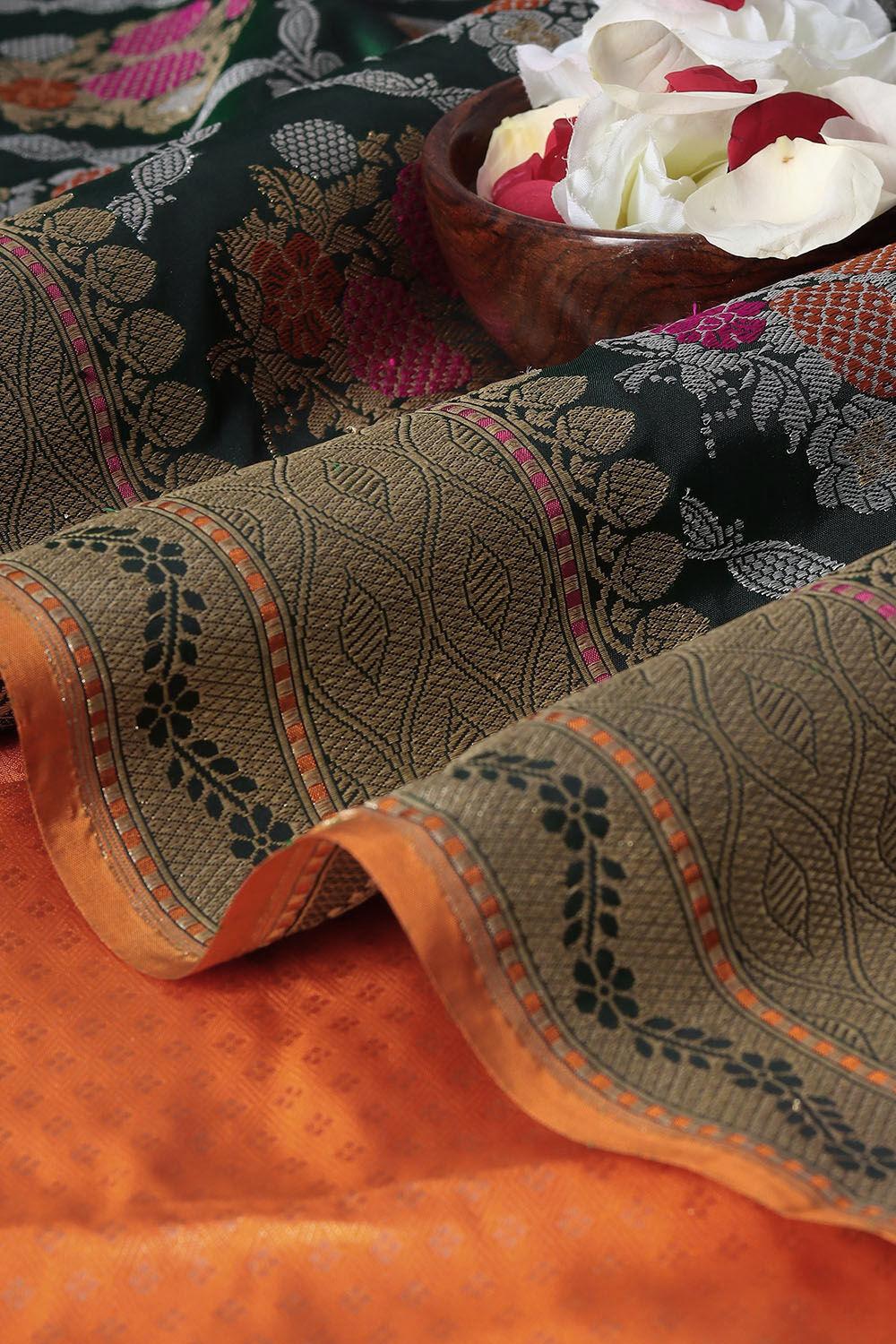 Dark Green Pure Silk Banarasi Saree image number null