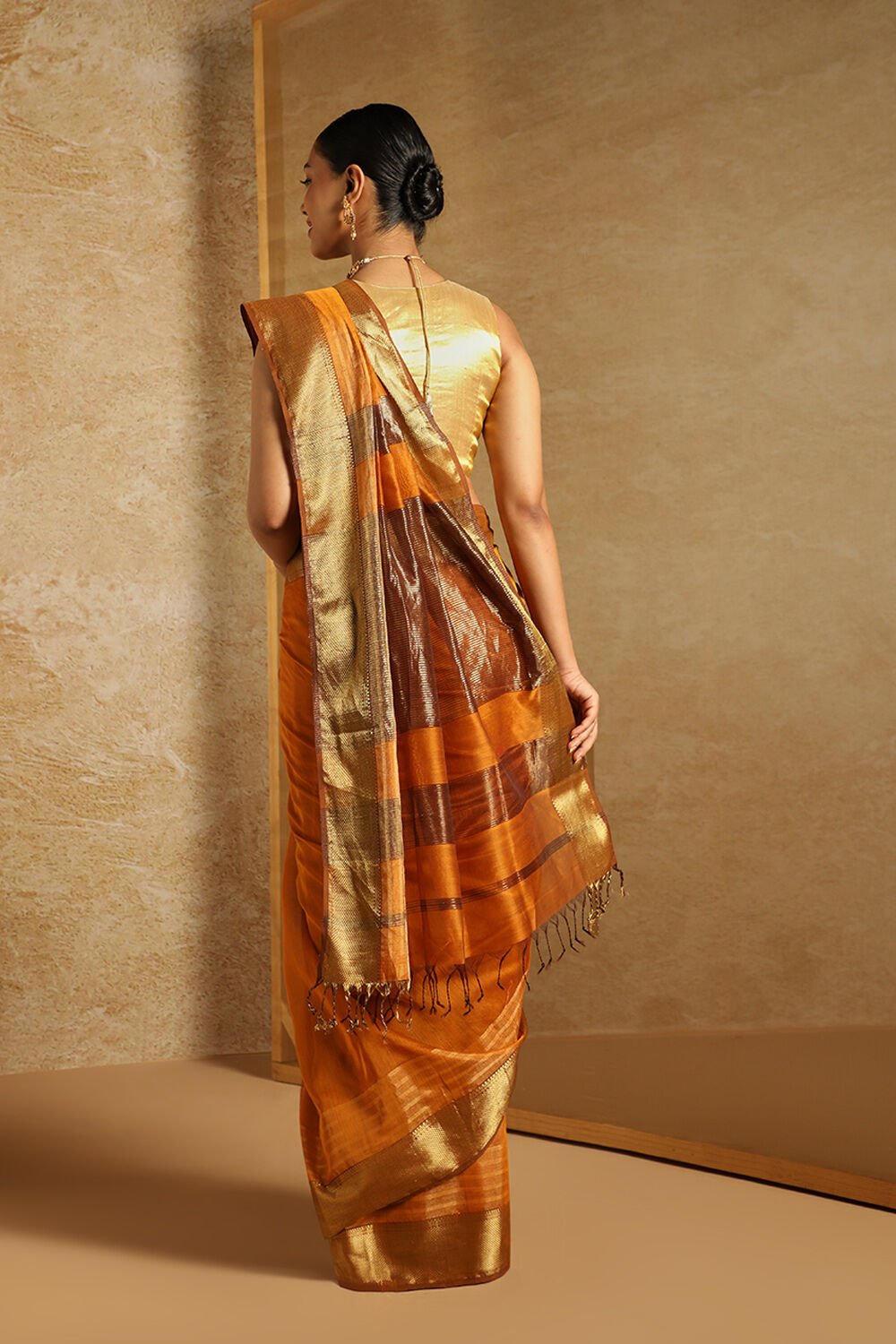 Orange Woven Pure Silk Cotton Maheswari Saree image number null