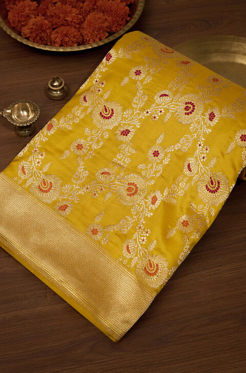 Yellow Pure Silk Kadwa Banarasi Saree