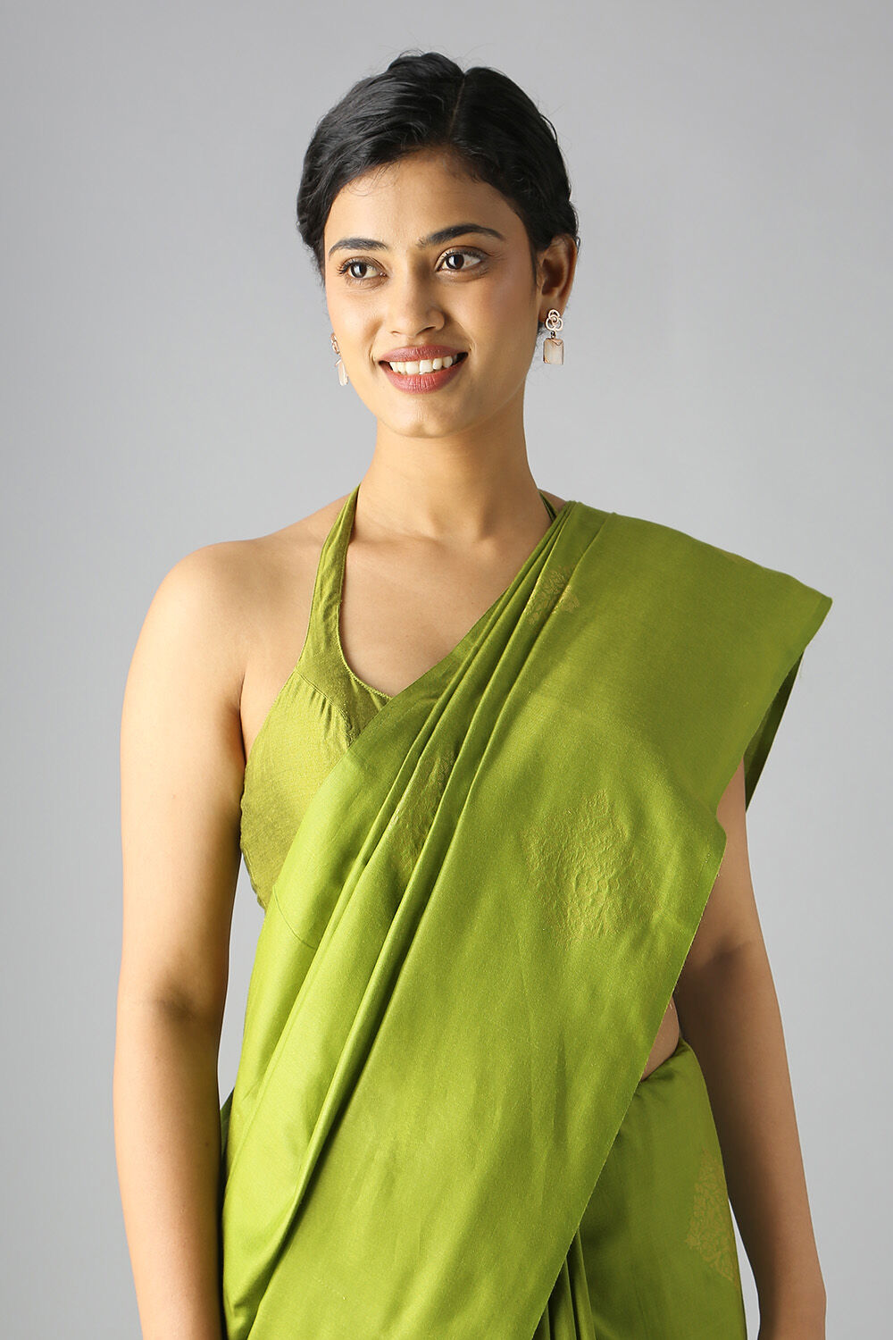 Dark Green Pure Silk Tencel South Saree image number null