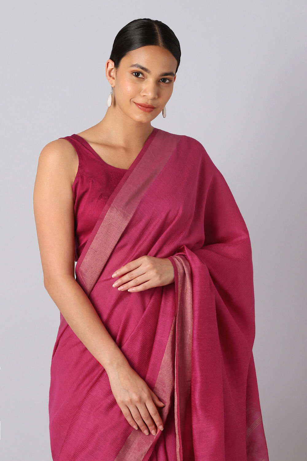 Dark Pink Pure Silk Tussar Bhagalpuri Saree image number null