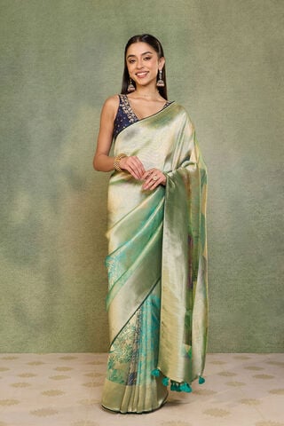 Green Printed Viscose Tissue Saree thumbnail image number null