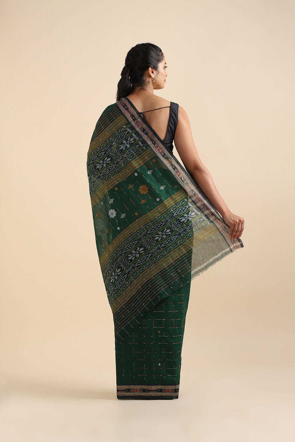 Dark Pure Green Cotton Odissa Ikat image number null