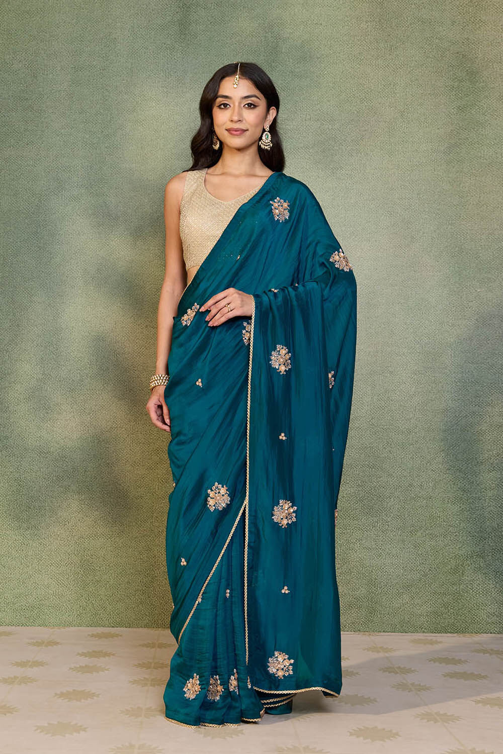 Blue Pure Viscose Embroidered Saree image number null