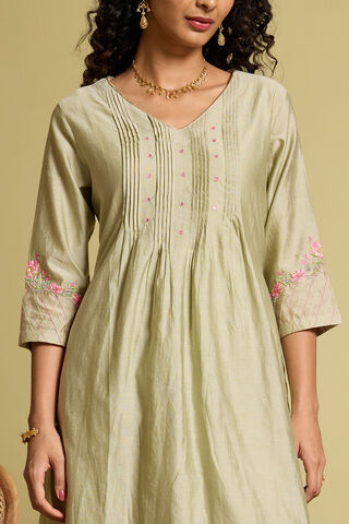 Light Green Pure Silk Cotton Embroidered Kurta Set thumbnail image number null