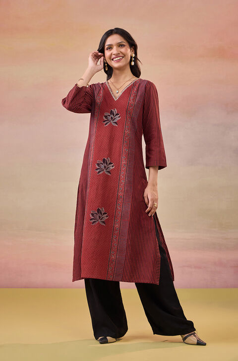 Red Pure Cotton Ajrakh Kurta