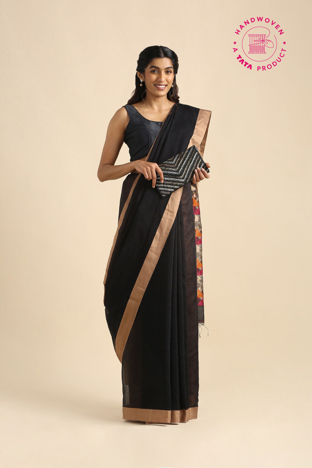 Black Pure Silk Cotton Bengal Saree image number null