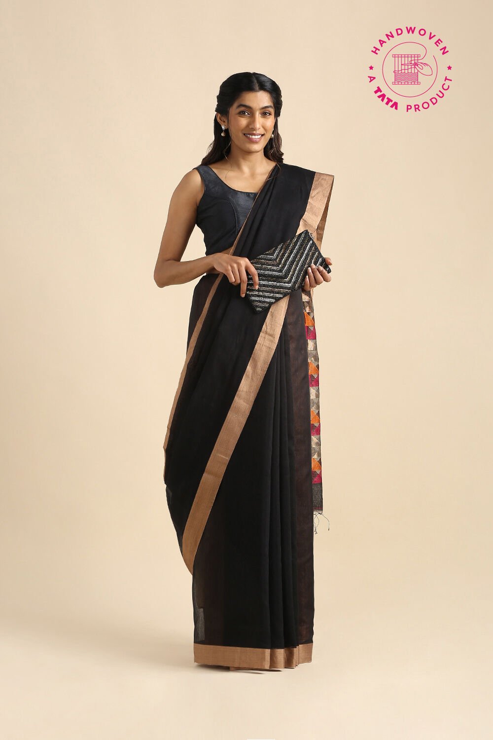 Black Pure Silk Cotton Bengal Saree image number null