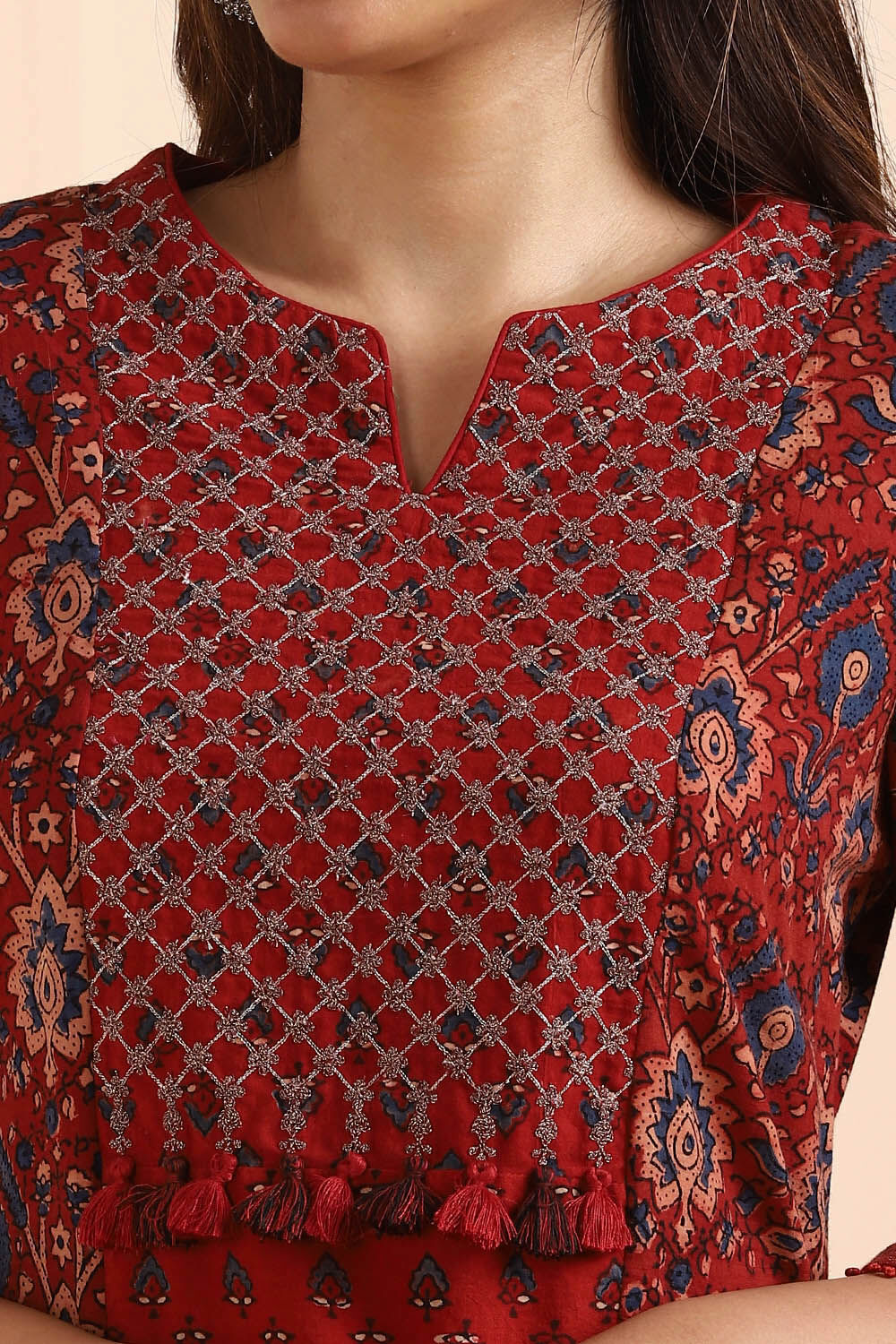 Red Ajrakh Block Printed Cotton Kurta image number null
