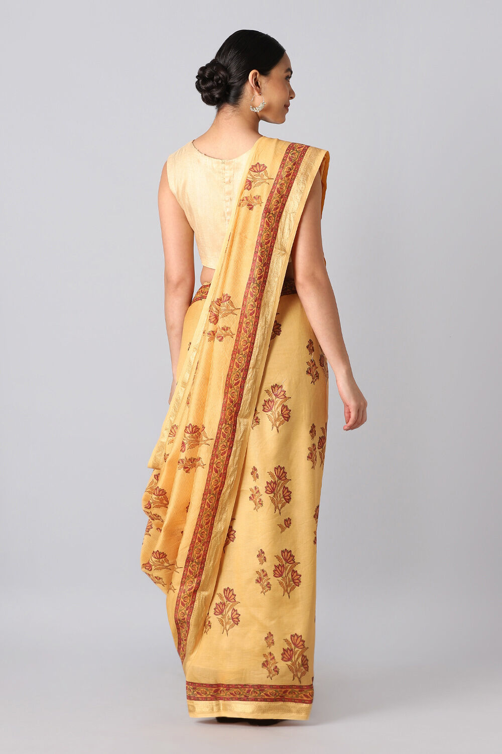 Orange Pure Silk Cotton Sanganeri Printed Saree image number null