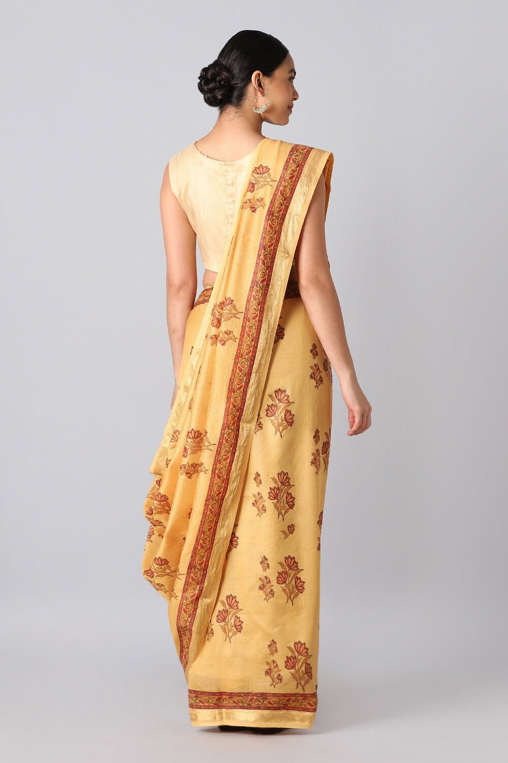 Orange Pure Silk Cotton Sanganeri Printed Saree image number null