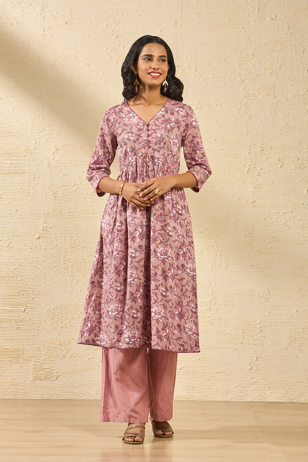 Light Pink Screen Printed Pure Cotton Kurta image number null