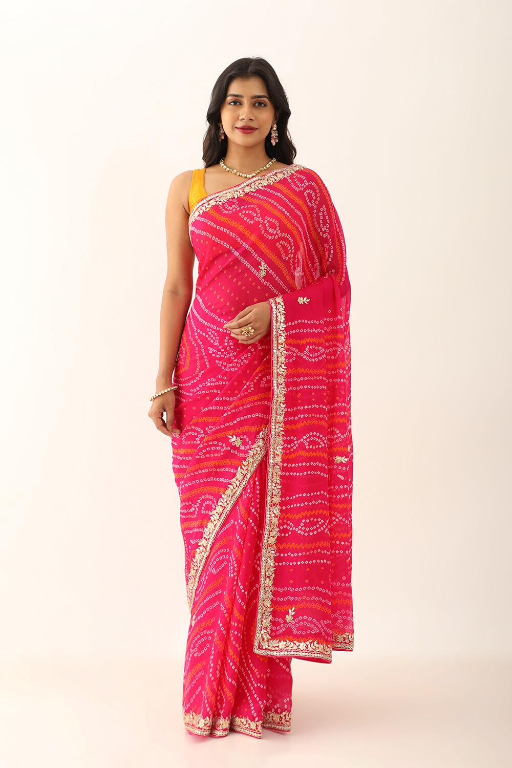 Pink Pure Silk Chiffon Gota Patti Saree image number null