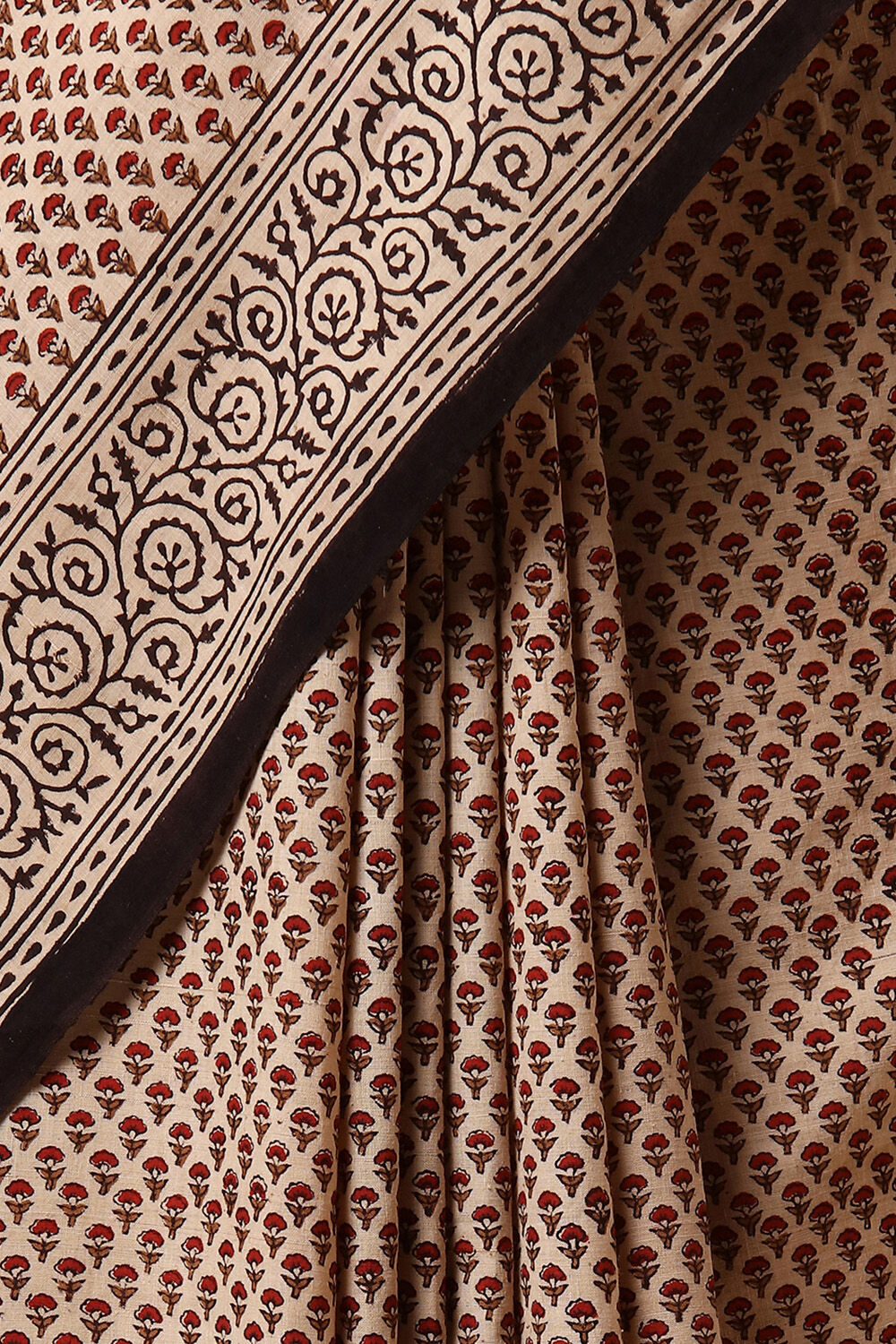 Beige Pure Khadi Cotton Bagru Printed Saree image number null