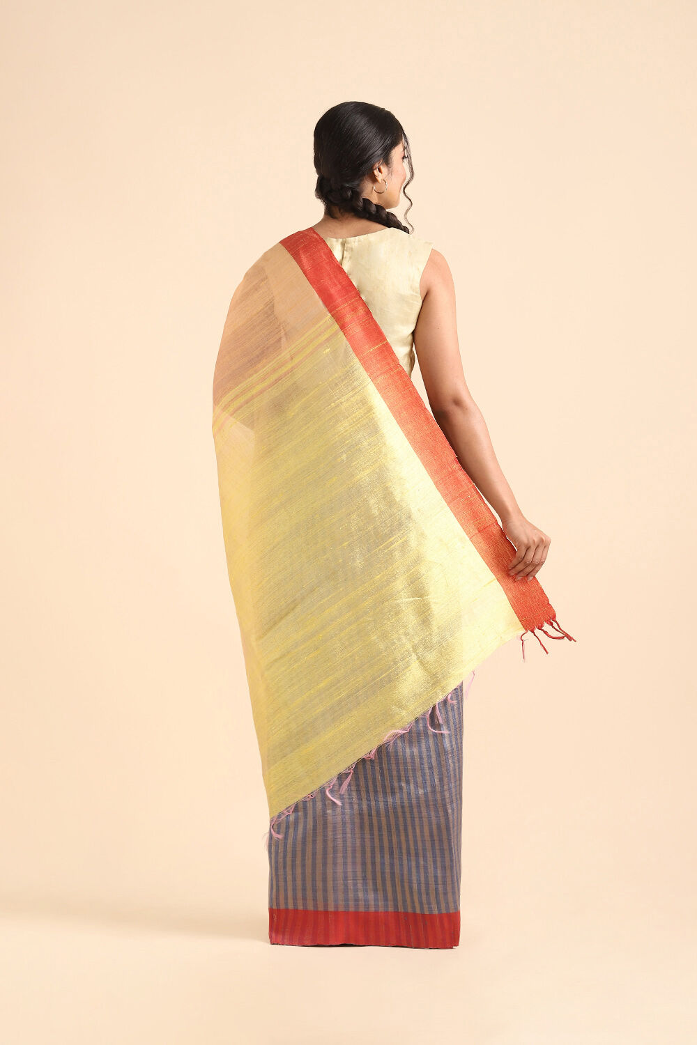 Grey Pure Tussar Silk Bhagalpuri Saree image number null