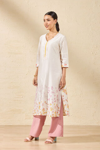 Off White Pure Silk Cotton Printed Sanganeri Kurta thumbnail image number null