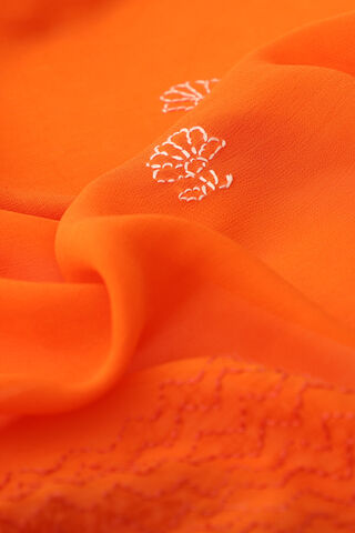 Orange Pure Silk Georgette Lucknow Chikankari Saree image number
