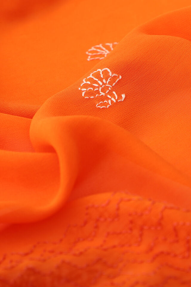Orange Pure Silk Georgette Lucknow Chikankari Saree