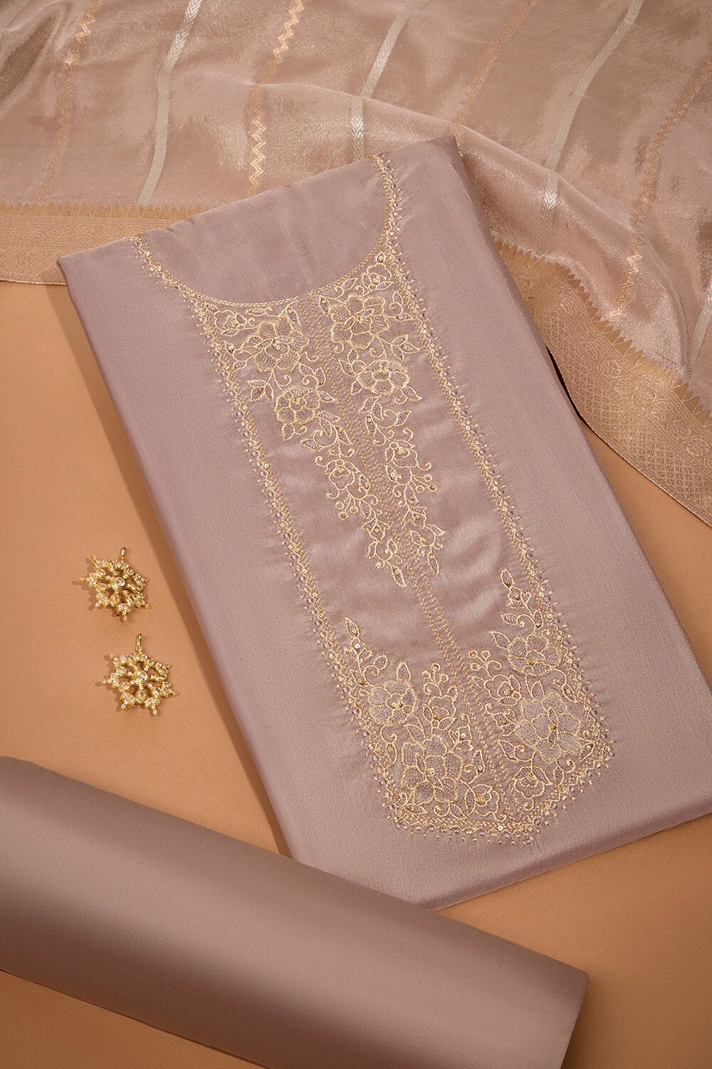 Grey Viscose Embroidered Unstitched Suit Set image number null