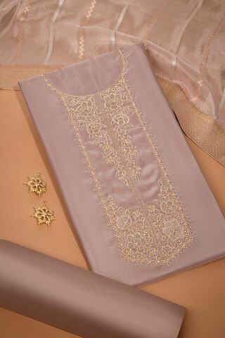 Grey Viscose Embroidered Unstitched Suit Set