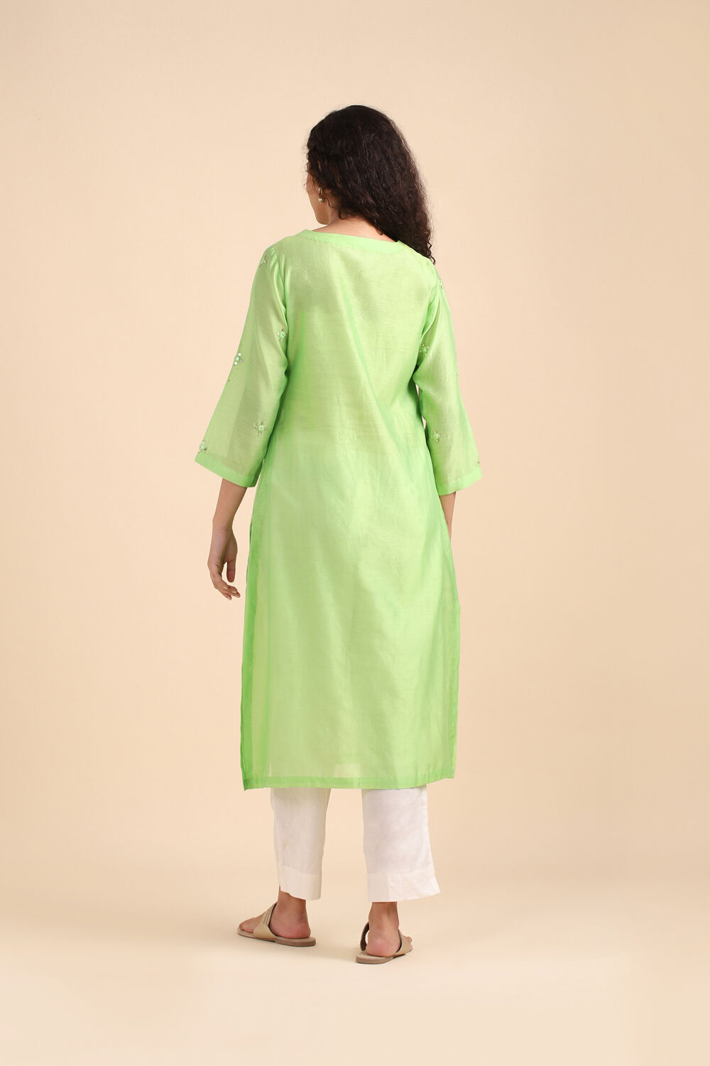 Light Green Silk Cotton Embroidered Kurta image number null