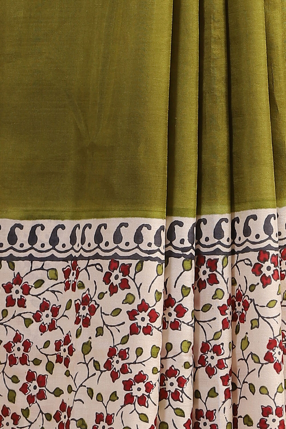 Light Green Hand Blockprinted Pure Silk Saree image number null