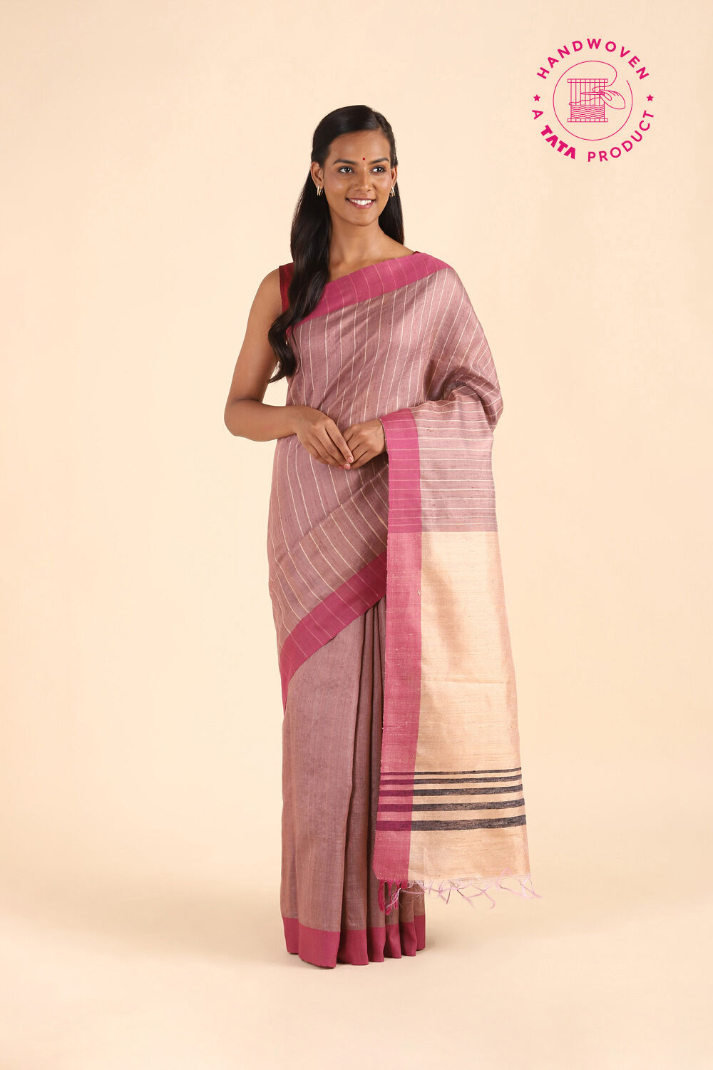 Brown Pure Tussar Silk Bhagalpuri Saree image number null