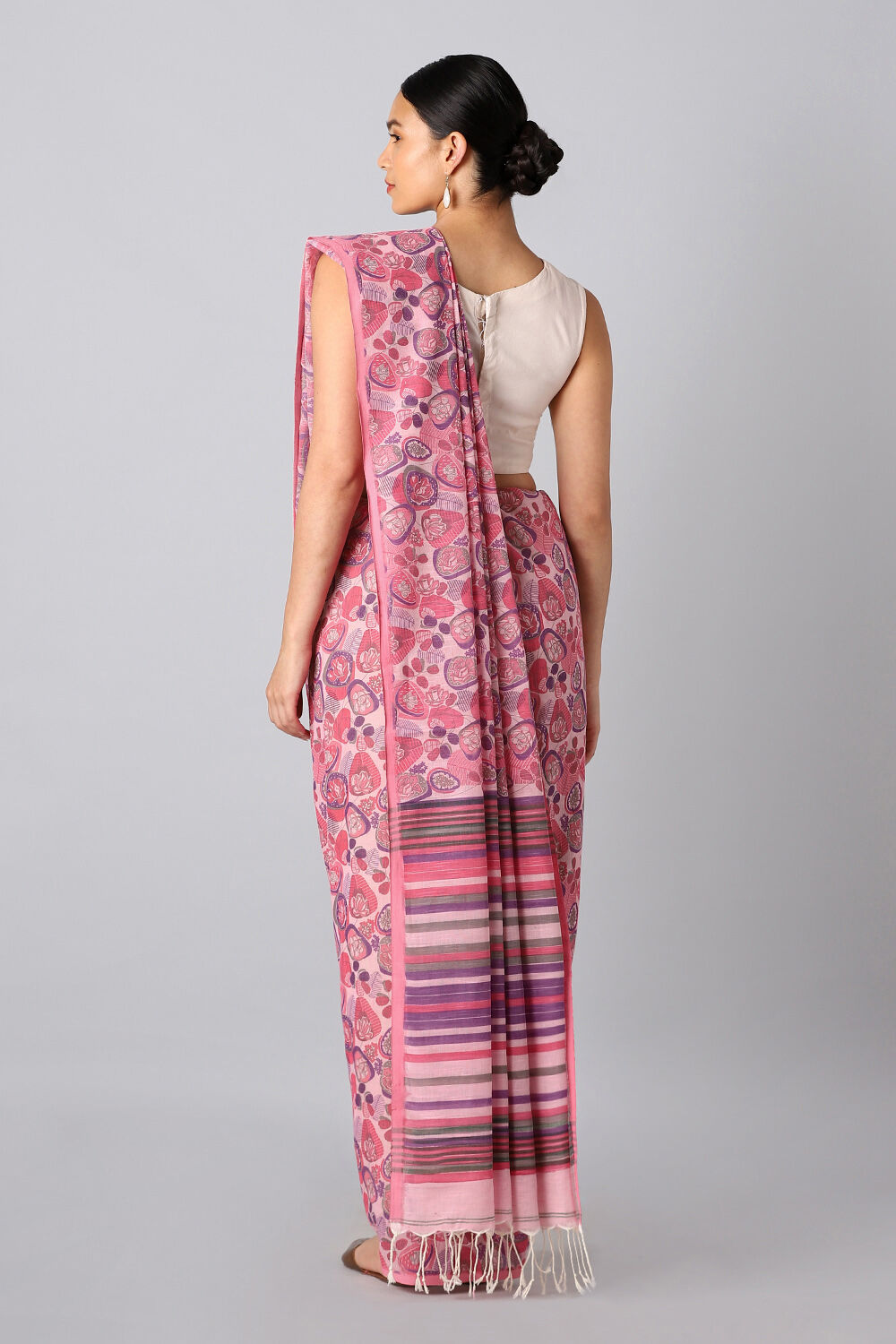Pink Pure Cotton Printed Saree image number null