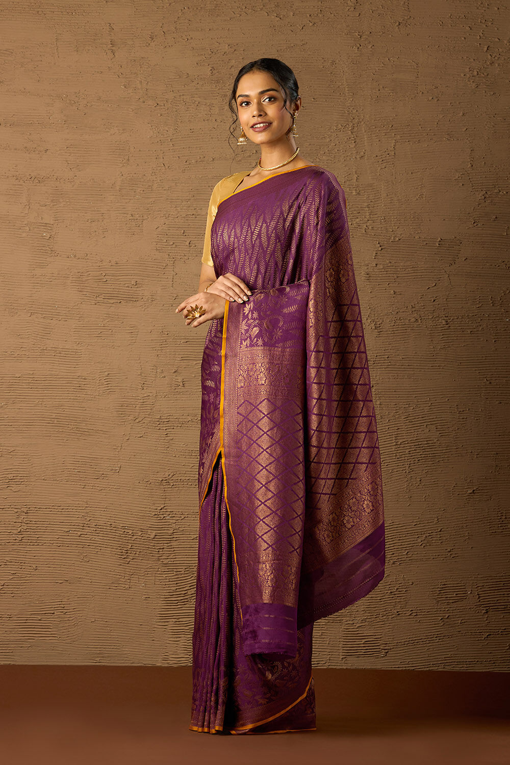 Violet Woven Pure Silk Crepe Saree image number null