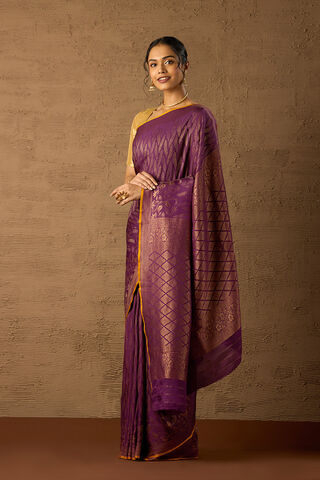 Violet Woven Pure Silk Crepe Saree thumbnail image number null