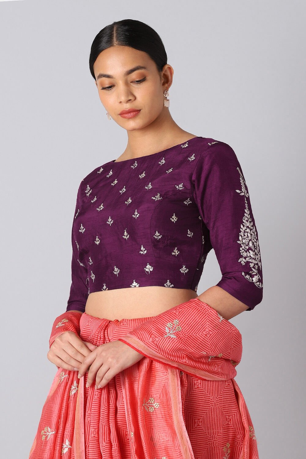 Dark Pink Embroidered Viscose Blouse image number null