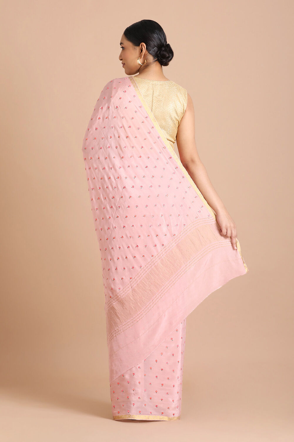 Light Pure Pink Embroidered Saree image number null