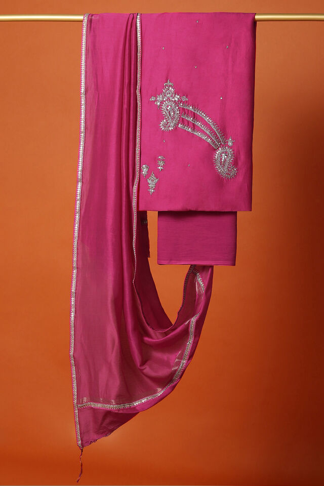 Pink Silk Cotton Embroidered Unstitched Suit Set
