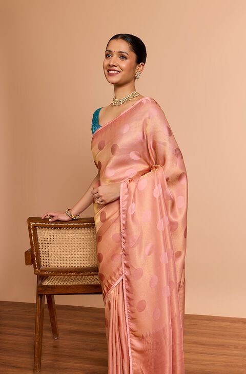 Light Pink Woven Viscose Tissue Saree