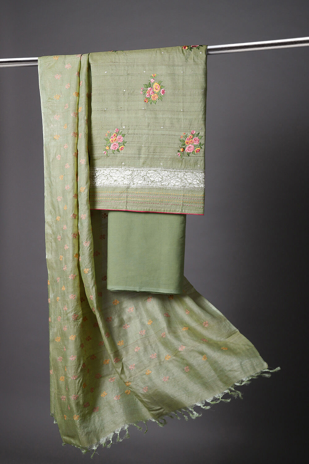 Light Green Embroidery Tussar Suit image number null