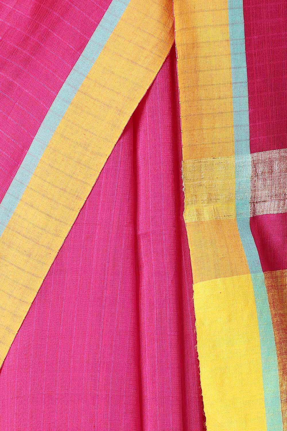 Dark Pink Pure Silk Cotton Bengal Saree image number null