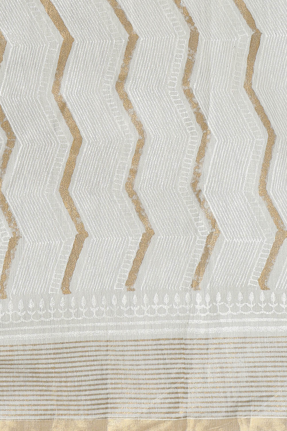 Off White Pure Silk Cotton Hand Printed Saree image number null