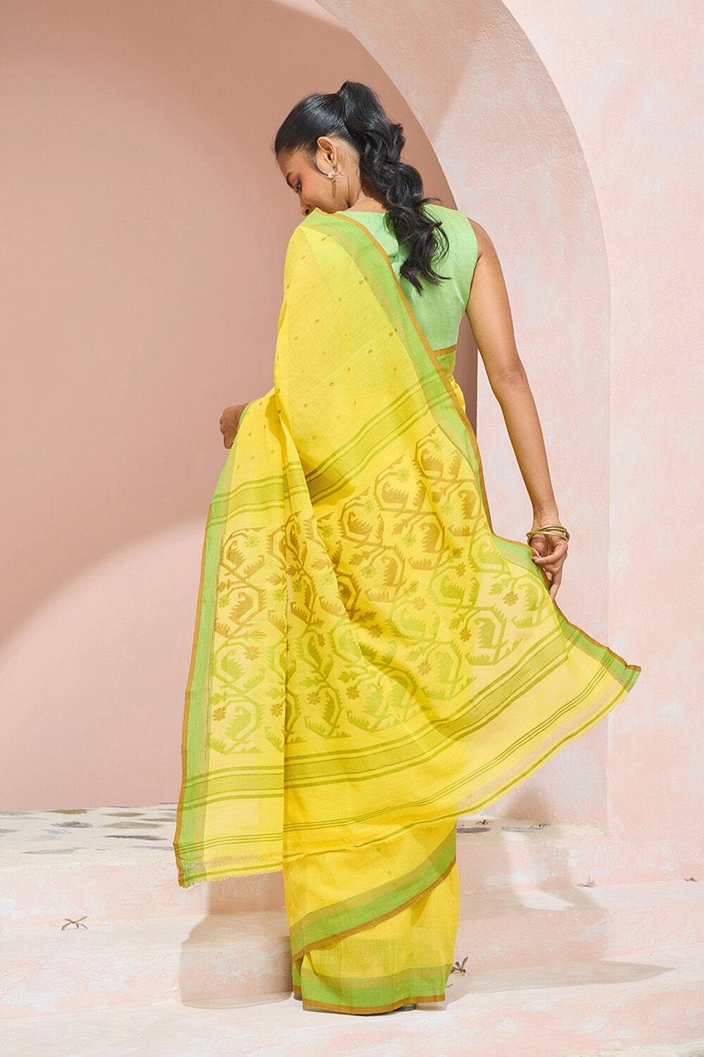Yellow Cutwork Pure Cotton Bengal Saree image number null