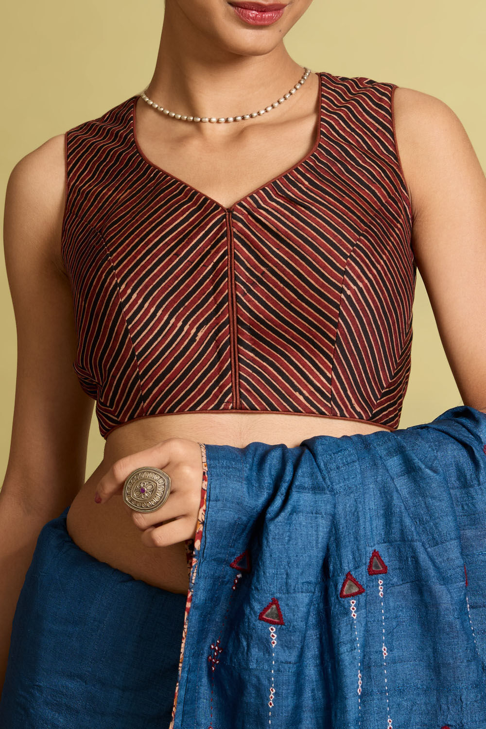 Dark Red Pure Silk Cotton Ajrakh Blouse image number null