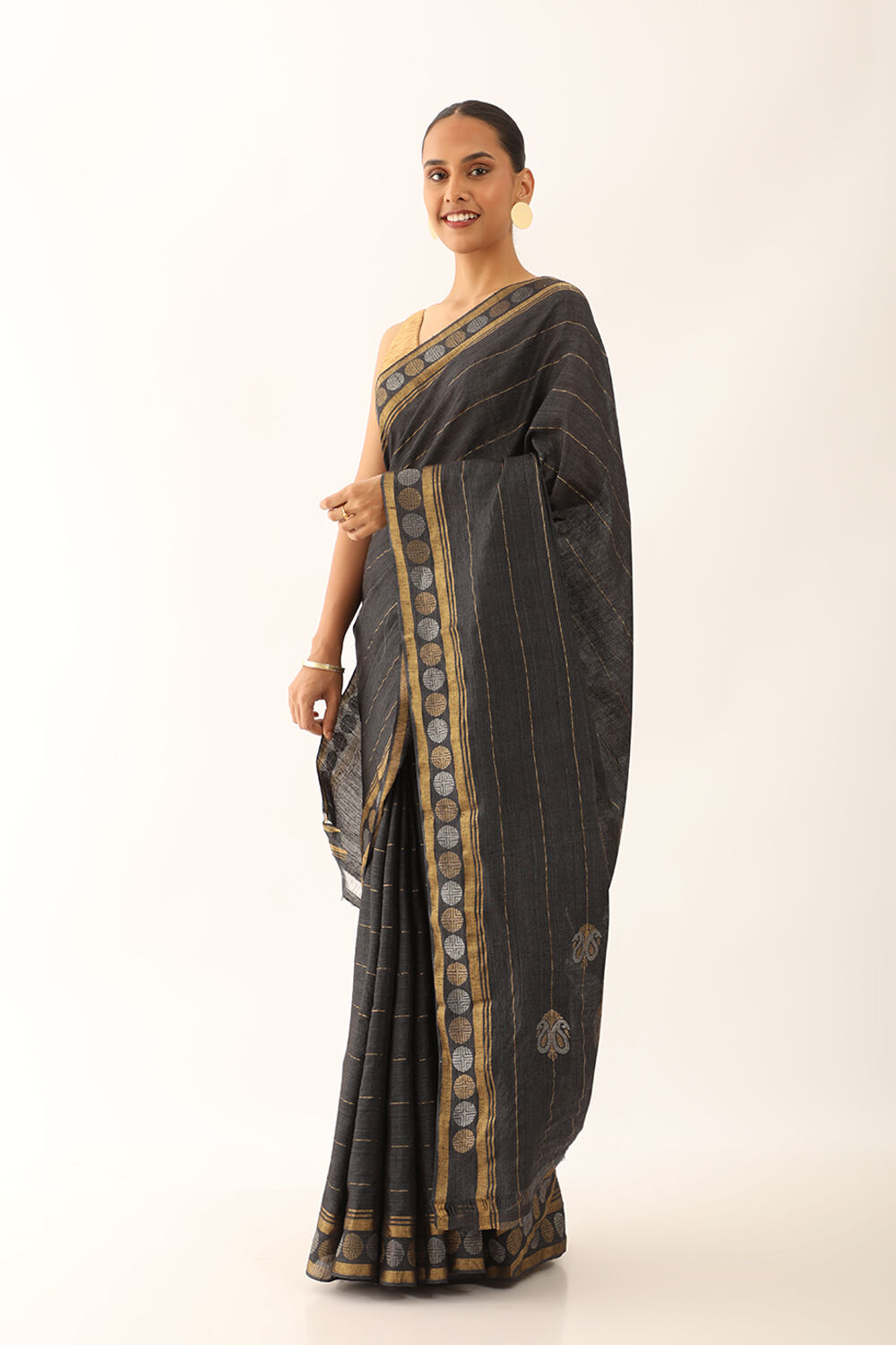 Black Chattisgarh Pure Tussar Silk Woven Saree image number null