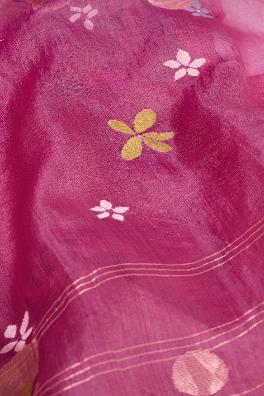 Dark Pink Bengal Pure Silk Cotton Jamdani Saree image number null