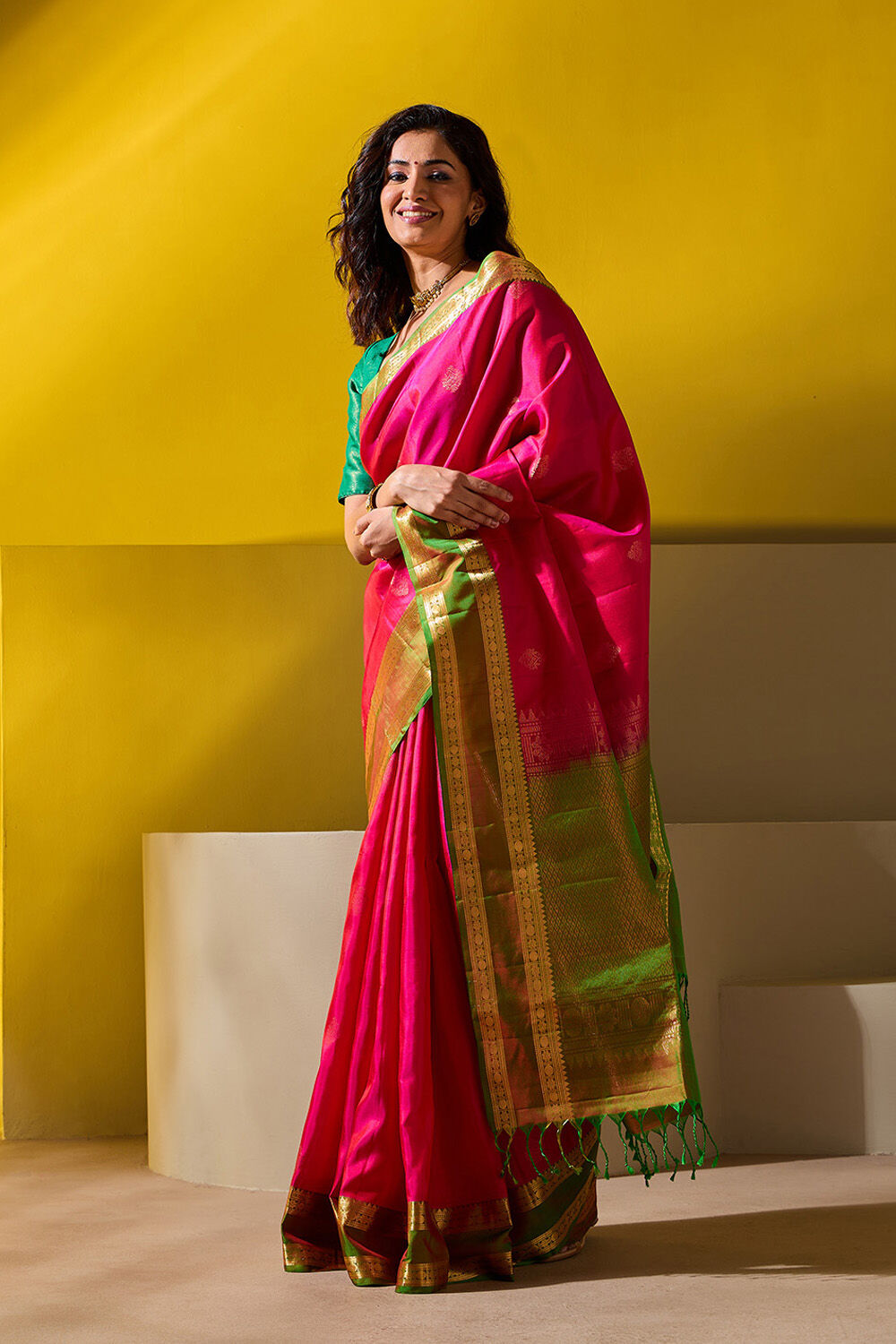 Dark Pink Woven Pure Soft Silk Saree image number null