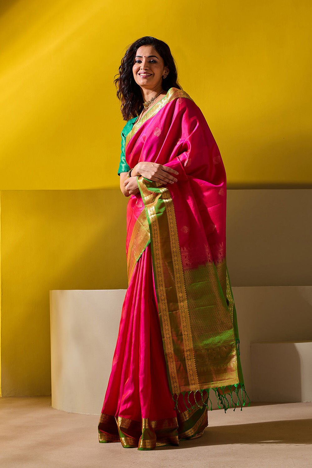 Dark Pink Woven Pure Soft Silk Saree image number null