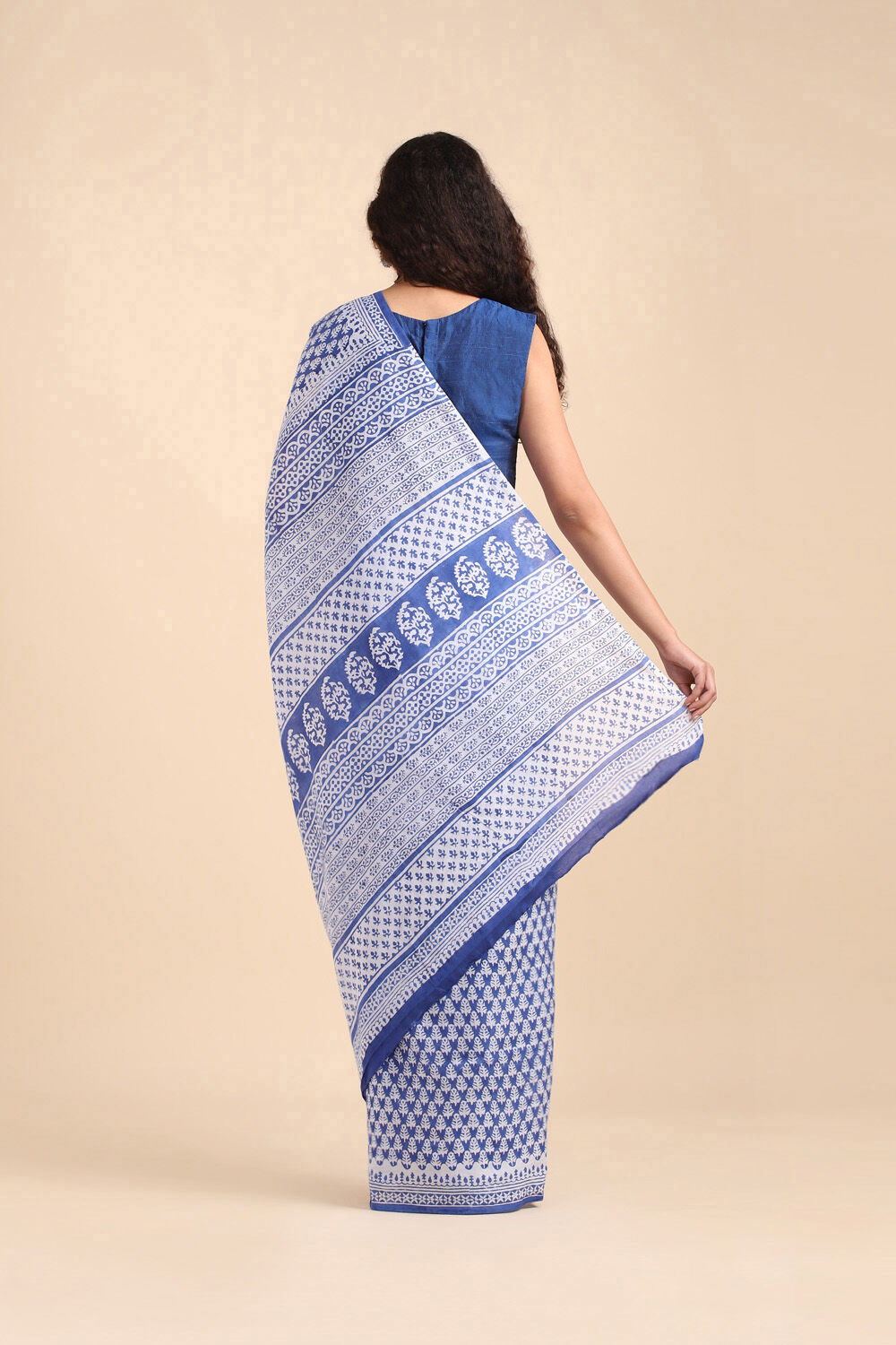 Blue Pure Cotton Sanganeri Printed Saree image number null