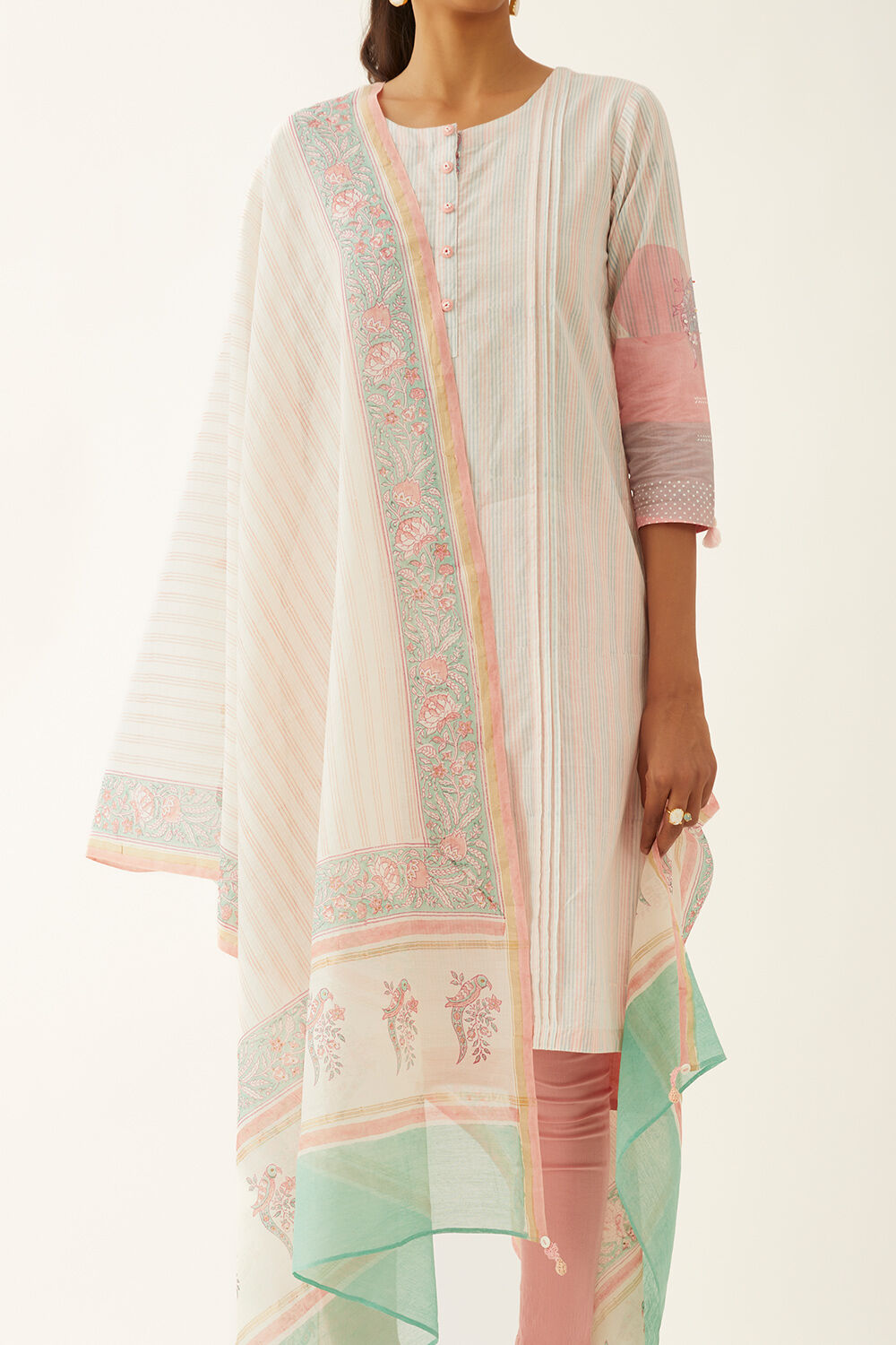 Light Pink Silk Cotton Sanganeri Printed Dupatta image number null