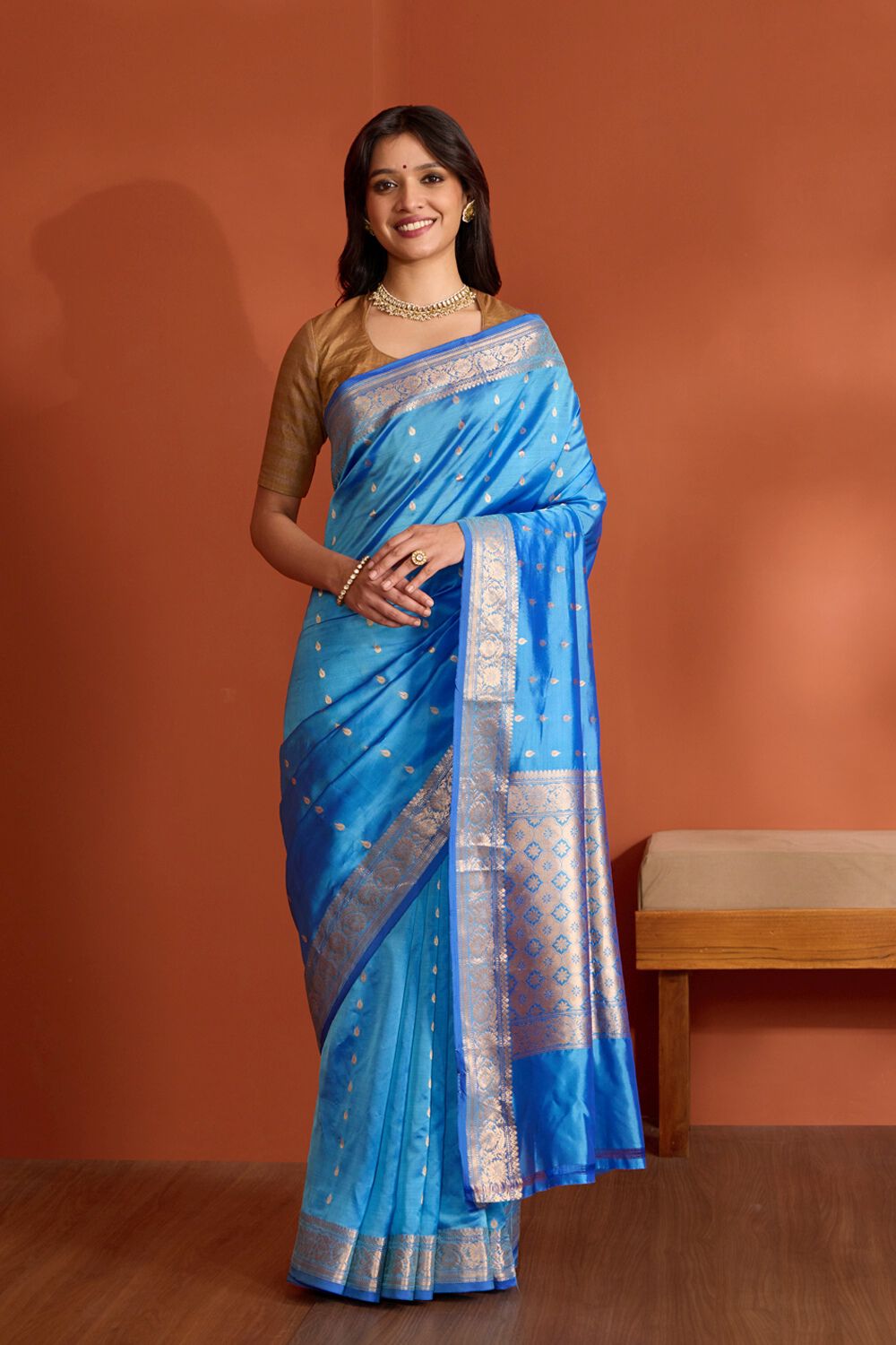 Blue Silk Viscose Banaras Cutwork Saree image number null