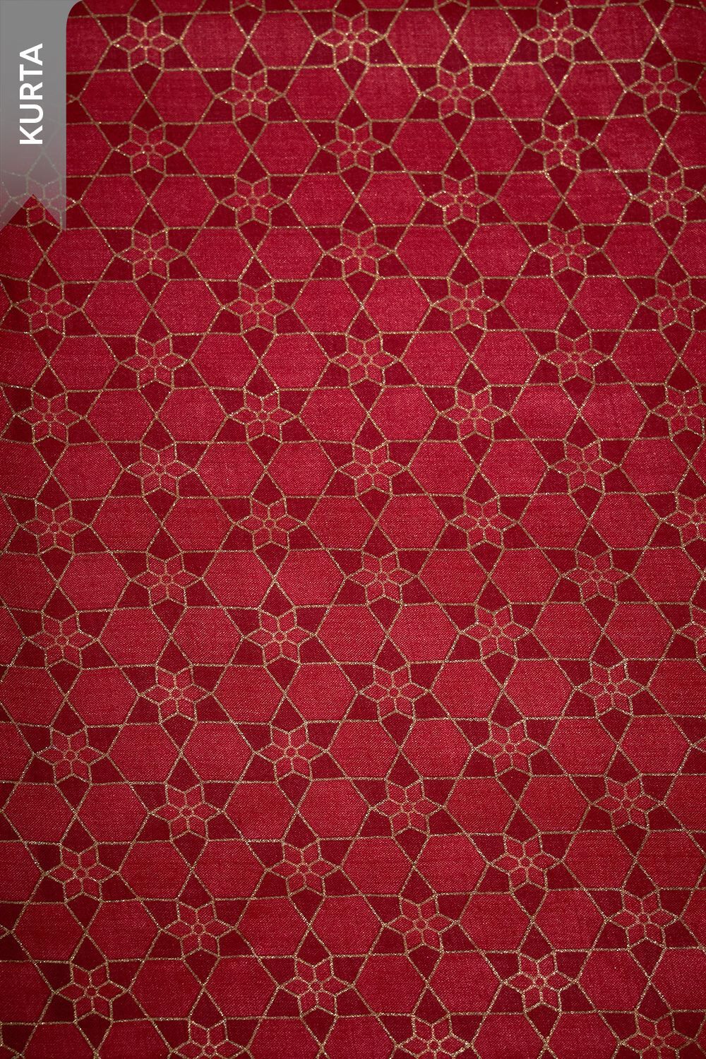 Red Screen Printed Pure Tussar Silk Unstitched Suit Set image number null